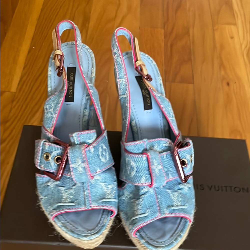 Louis Vuitton Blue Denim Slingback Sandals
